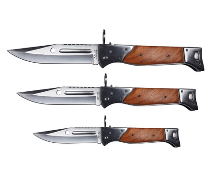 Комплект от 3 ловни ножа IdeallStore®, Ak System, неръждаема стомана, кафяв, с включено калъфче