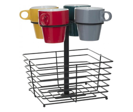 Set 4 cesti multicolore cu suport si cos metalic pentru servire, Coffee Break