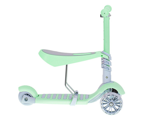 Tricicleta pentru copii cu 3 funcții, trotineta și skateboard, verde, roti acoperite cu cauciuc și iluminate cu leduri, pentru c