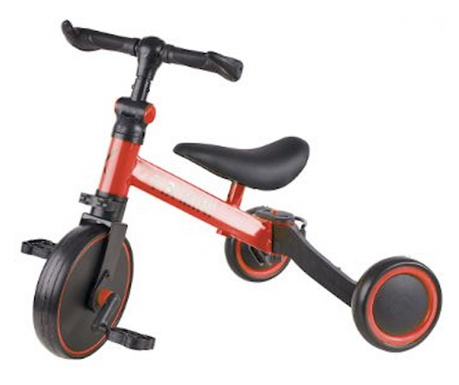 Tricicleta pentru copii cu multiple funcții, pedale și roti ajutătoare, roșu cu negru, roti acoperite spuma, pentru copii între