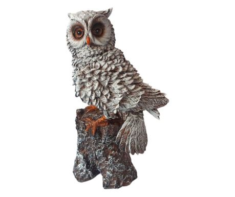 Statueta decorativa, Bufnita pe trunchi de copac, Gri, 25 cm, MI16