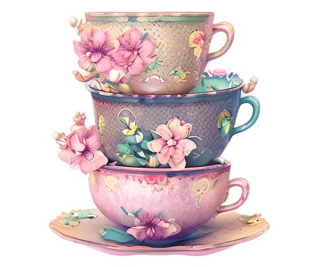 Sticker decorativ, Cesti Cafea, Roz, 68 cm, 1235STK