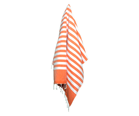 Prosop baie/plaja/SPA Nisa portocaliu cu dungi albe 100 x 200 cm