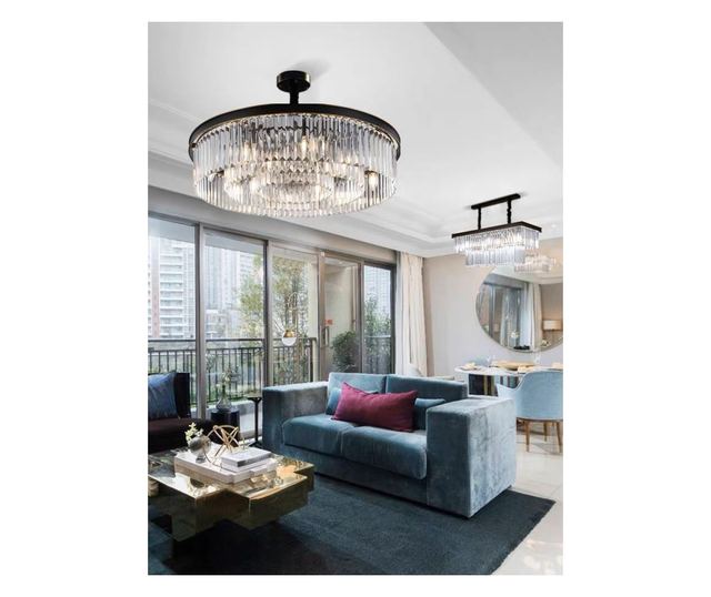 Candelabru RFAN, Model H98134/400, Textura Cristal, Metal, 6 X E14, Negru