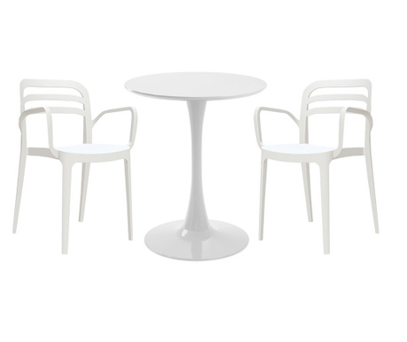 RAKI Set mobila bucatarie, masa rotunda alba D60xh76cm Nikko si 2 scaune polipropilena Aspendos albe