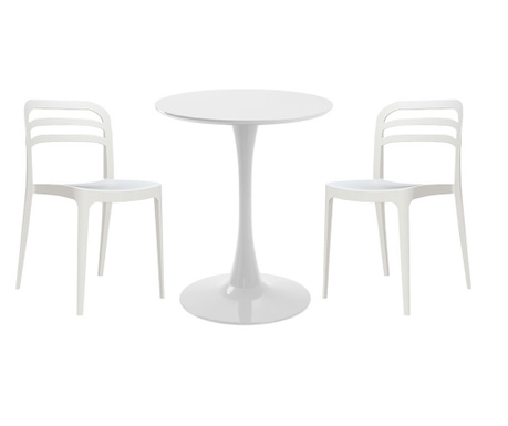 RAKI Set mobila bucatarie, masa rotunda alba D60xh76cm Nikko si 2 scaune polipropilena Aspen albe