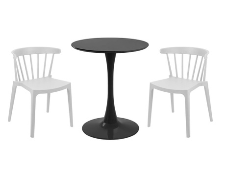 RAKI Set mobila bucatarie, masa rotunda neagra D60xh76cm Nikko si 2 scaune polipropilena Aspen albe 53х53хh75cm