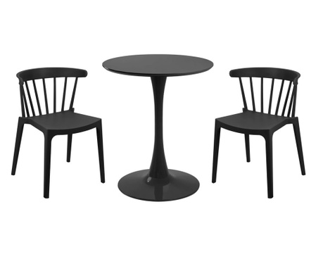 RAKI Set mobila bucatarie, masa rotunda neagra D60xh76cm Nikko si 2 scaune polipropilena Aspen negre 53х53хh75cm