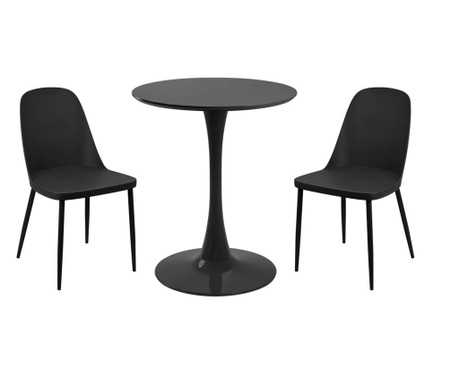 RAKI Set mobila bucatarie, masa rotunda neagra D60xh76cm Nikko si 2 scaune polipropilena/picioare metalice Orlando negre