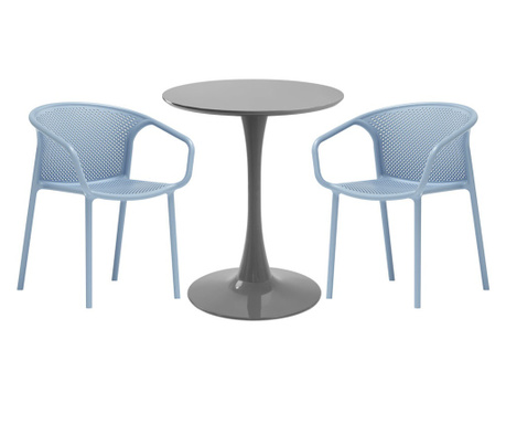RAKI Set mobila bucatarie, masa rotunda gri D60xh76cm Nikko si 2 scaune polipropilena cu spatar rotunjit Chicago albastre