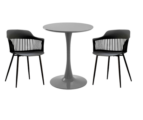 RAKI Set mobila bucatarie, masa rotunda gri D60xh76cm Nikko si 2 scaune polipropilena/picioare metalice Florida negre