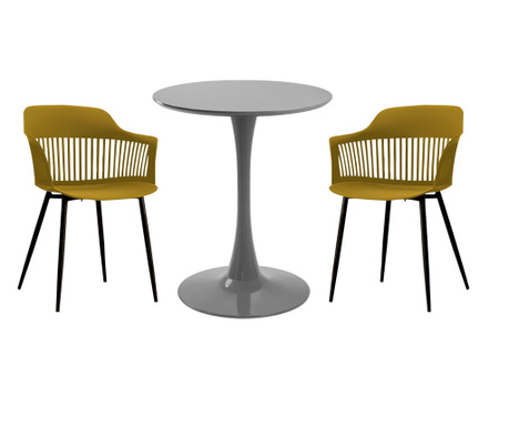 RAKI Set mobila bucatarie, masa rotunda gri D60xh76cm Nikko si 2 scaune polipropilena/picioare metalice Florida galben/negru