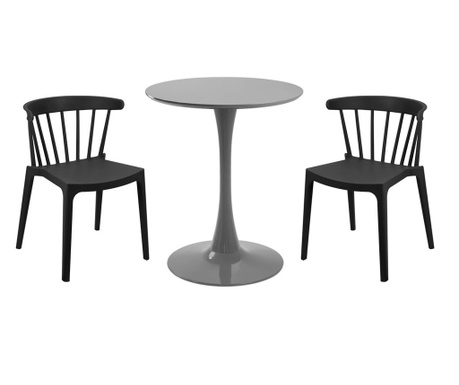 RAKI Set mobila bucatarie, masa rotunda gri D60xh76cm Nikko si 2 scaune polipropilena Aspen negre 53х53хh75cm