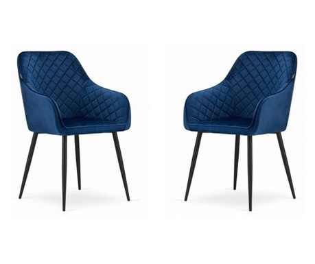 Set 2 scaune bucatarie/living,  Artool, Nugat, catifea, metal, bleumarin si negru, 58x54.5x91 cm