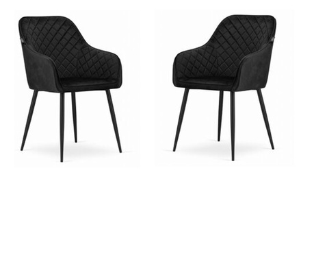 Set 2 scaune bucatarie/living,  Artool, Nugat, catifea, metal, negru, 58x54.5x91 cm