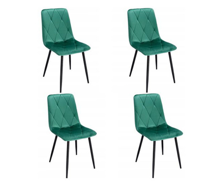 Set 4 scaune bucatarie/living,  Jumi, Piado, catifea, metal, verde si negru, 44x52x89 cm