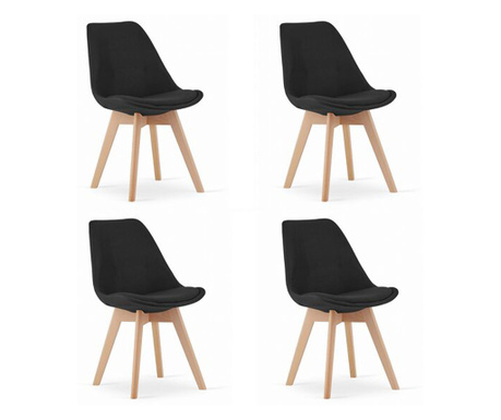 Set 4 scaune bucatarie/living,  Artool, Nori, stofa, lemn, negru, 48.5x54x84 cm