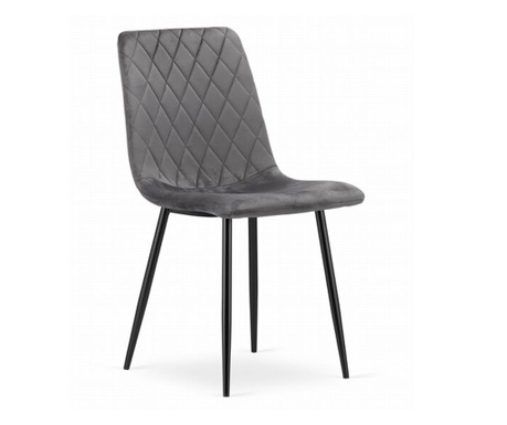 Konyha/nappali szék, Mercaton, Torino, bársony, fém, szürke és fekete, 44.5x53x88.5 cm