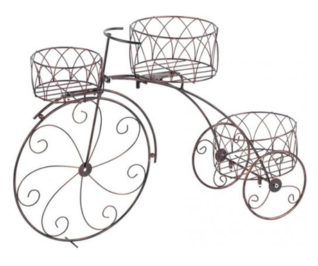 Suport metalic pentru ghivece flori, Strend Pro, model bicicleta, 3 suporturi, 60x21x42 cm
