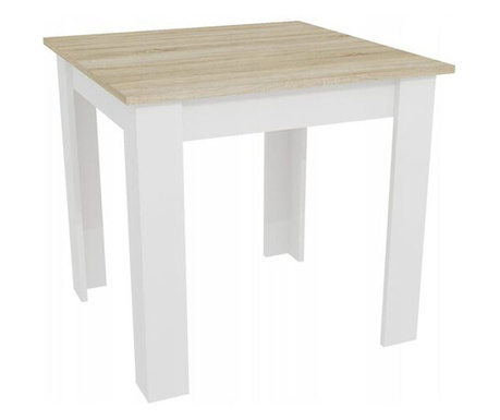Masa pentru sufragerie/living, Mercaton, lemn, stejar sonoma si alb, 80x80x75 cm