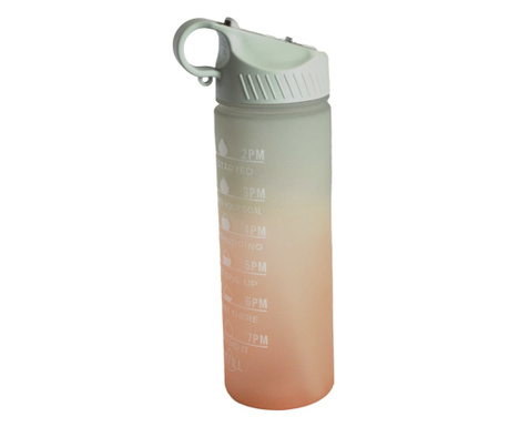 Sticla apa gradata Pufo Motivational pentru sport, fitness, antrenamente, cu pai inclus, 500 ml, verde/portocaliu