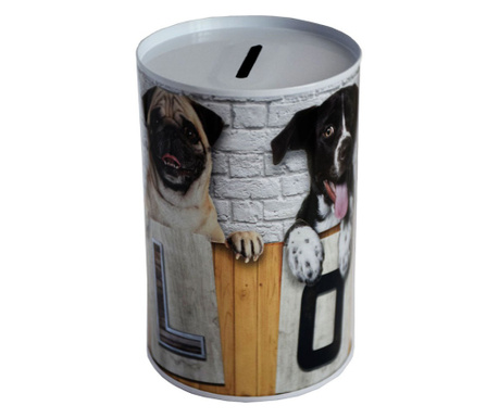 Pusculita decorativa metalica Pufo Happy Dogs, 12 x 8 cm