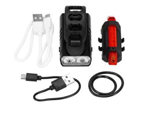 Комплект светлина за велосипед и спирачна светлина, Springos, LED, 6/4 режима на светене, алуминий и пластмаса, USB зареждане, 6