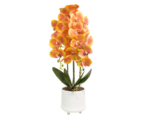 Orhidee cu aspect natural in ghiveci ceramic, 70 cm, Naimeed D4855, Portocaliu