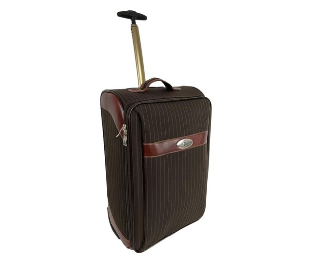 Troler Luxurious Traveler by Quasar & Co., maner telescopic, doua roti, 58 x 37 x 23 cm, piele ecologica/textil, maro
