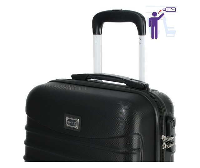 Куфар за ръчен багаж Quasar & Co.®, с 4 колела и шифър, ABS, 55х36х20 cм, 33 Л, Черен
