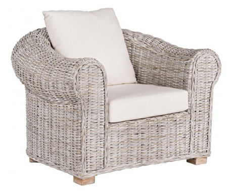 Fotelja od ratana Coba s jastucima od krem tekstila 100x96x80 cm