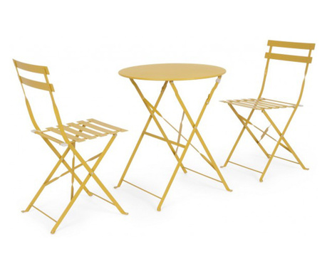 Set vrtnog namještaja stol 2 stolice žuto željezo Wissant 41x45x80 cm, 60x71 cm