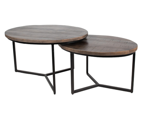 Set od 2 željezna i drvena stola 86x67x50, 71x52x43 cm