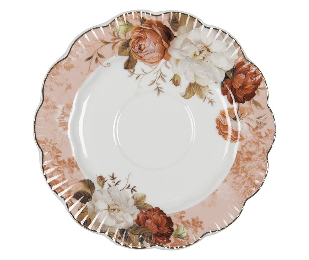 Set 4 porcelanastih skodelic s podstavki, rože, 200 ml - 2