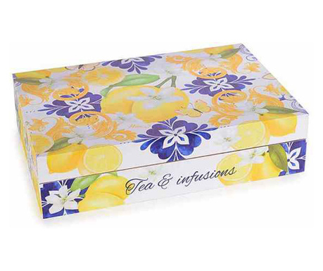 Lesena škatla za čaj z dekoracijo limone 24x16x6 cm