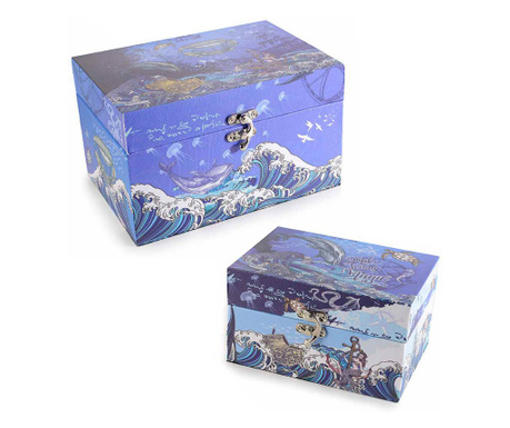 Set od 2 plave i bijele drvene kutije 20x14x12 cm, 16x11x9 cm