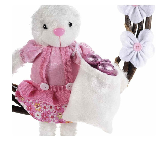 Drveni uskršnji vijenac s bijelim i ružičastim tekstilom Rabbit Girl 34 cm