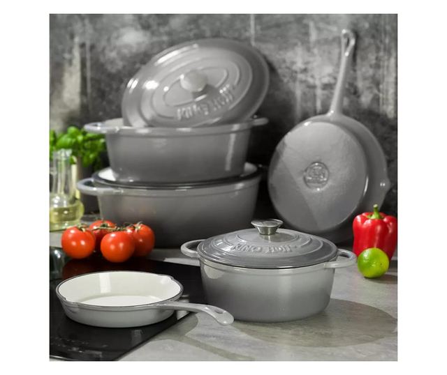 Oală din fontă Kinghoff KH 1521, 4 litri, 24 cm, emailat, inducție, gri