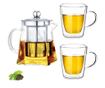 Set ceainic cu 2 cani, Quasar & Co., cu infuzor, capac si 2 cani cu pereti dubli, 550 ml/2 x 250 ml, transparent