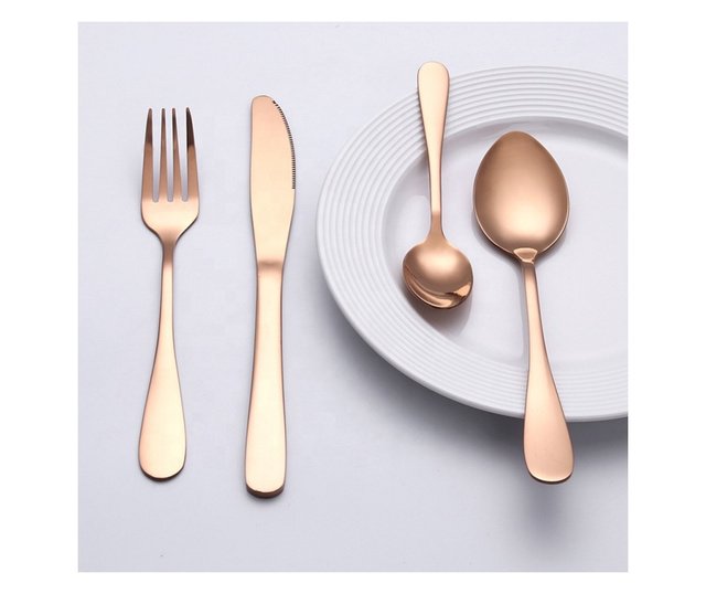 Set 24 tacamuri din inox, Quasar & Co.®, 6 x cutite, 6 x linguri, 6 x furculite, 6 x lingurite, 40 x 25.5 x 5.5 cm, Rose Gold