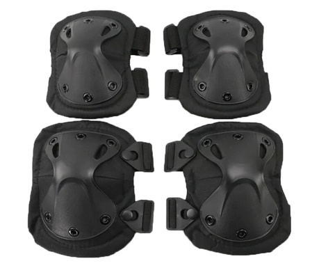 IdeallStore® Защитен комплект, тактическа екипировка, протектори за колене и лакти, найлон, универсален размер, черен
