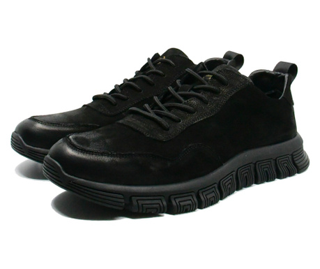 Pantofi sport Franco Gerardo negri din piele întoarsă cu efect patinat-44 EU