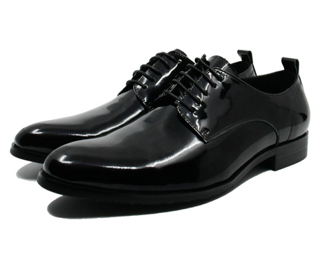 Pantofi eleganți Eldemas din lac, negri, pentru bărbați-44 EU