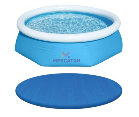 Set 2 in 1 Mercaton®, Felfújható medence 3 hármas oldalfallal, 244 x 66 cm és tetőponyva a medencéhez 244 cm, PVC anyag, kék