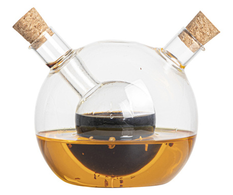 Съд стъклен за олио и оцет GUSTA, Две отделни топки, Оригинален дизайн, 13 х 12,5 х 11,5 см