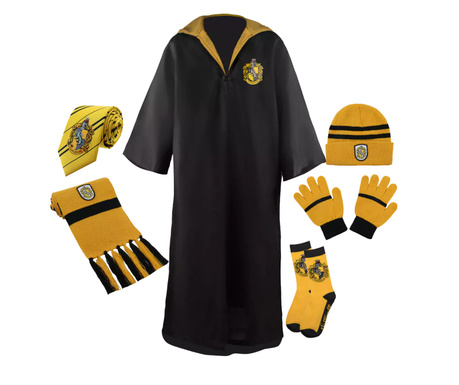 Комплект халат и аксесоари Harry Potter IdeallStore®, Hufflepuff House, 6 броя, 10-12 години, жълт