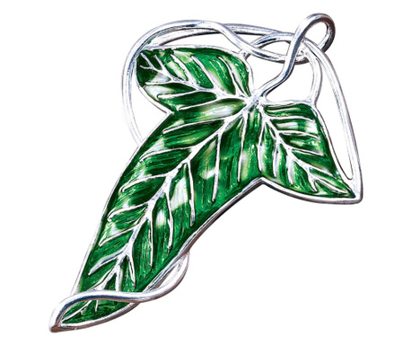 Brosa de colectie IdeallStore®, Leaf of Lorien, seria Stapanul Inelelor, metalica, 7 cm, verde, husa inclusa