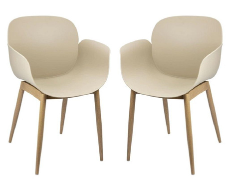 RAKI TULSA Set 2 scaune bucatarie/sufragerie, 58x54xh82cm, plastic, picioare metal aspect lemn, culoare cappuccino
