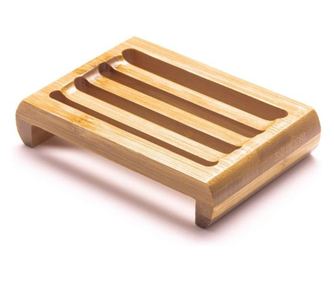 Sapuniera din lemn natural Bambus, anti-derapanta, drenaj apa, 10.9 x 7.5 cm, Maro