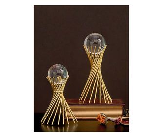 Decor de masa cu glob de cristal, culoare aurie, 15x29h cm